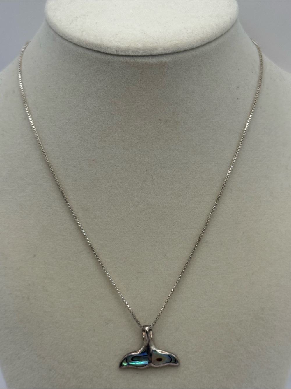 Sterling Silver 925 Whale Tail Abalone Shell Pendant Necklace
